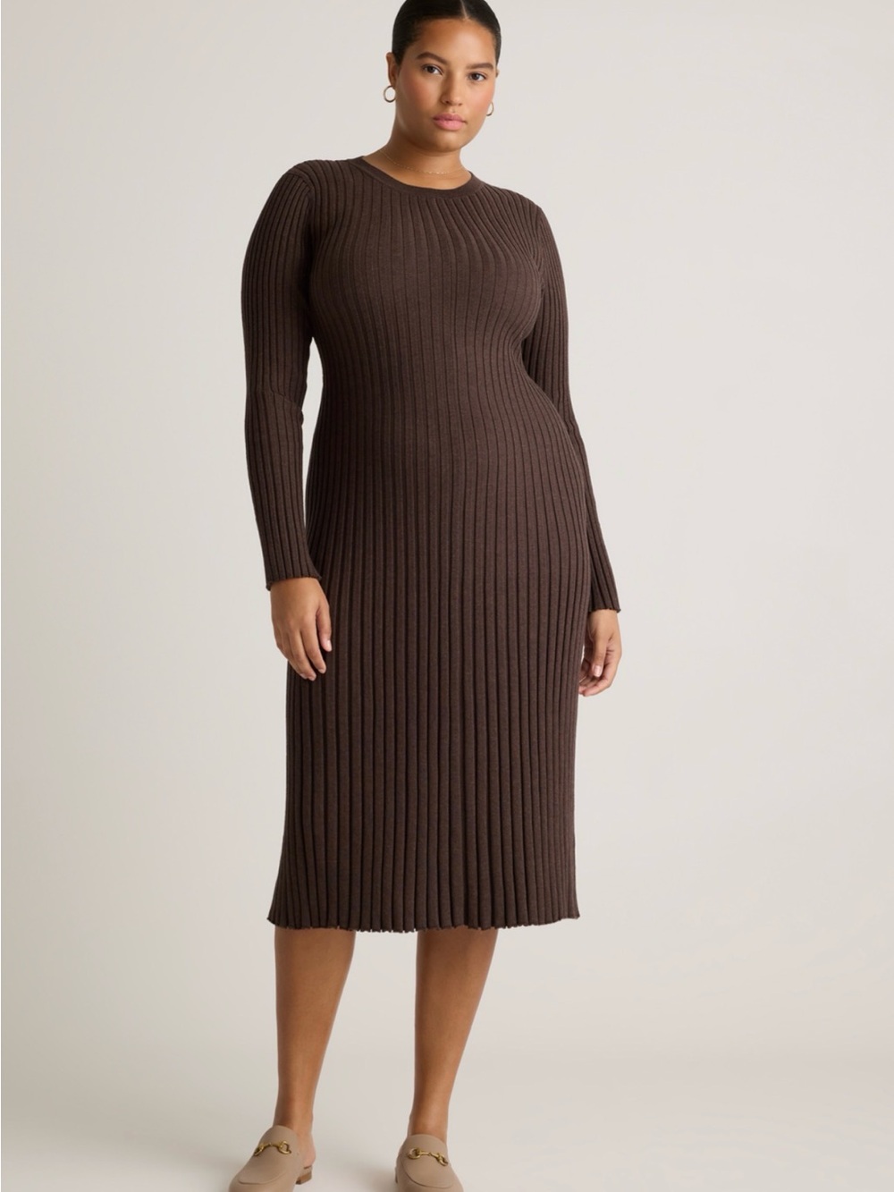 Quince Ribbed Long-Sleeve Midi Dress